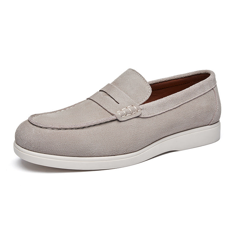 Mocassins Estilo Britânico Veludo Couro Genuíno Fosco Loafers Casuais
