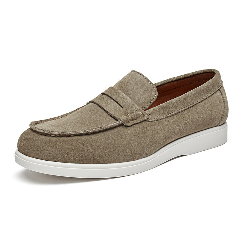 Mocassins Estilo Britânico Veludo Couro Genuíno Fosco Loafers Casuais