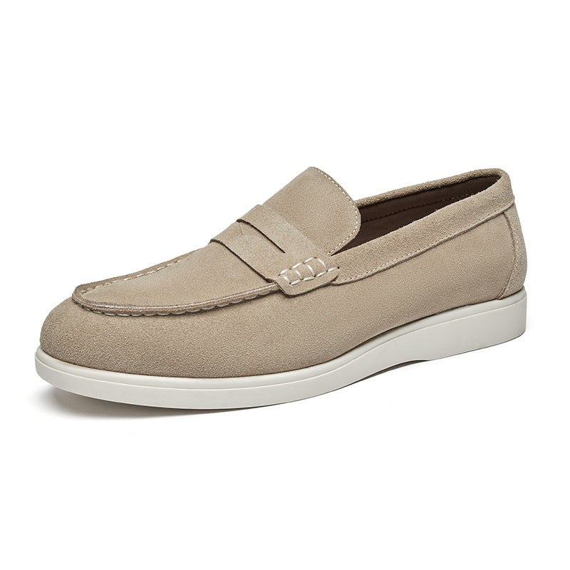 Mocassins Estilo Britânico Veludo Couro Genuíno Fosco Loafers Casuais