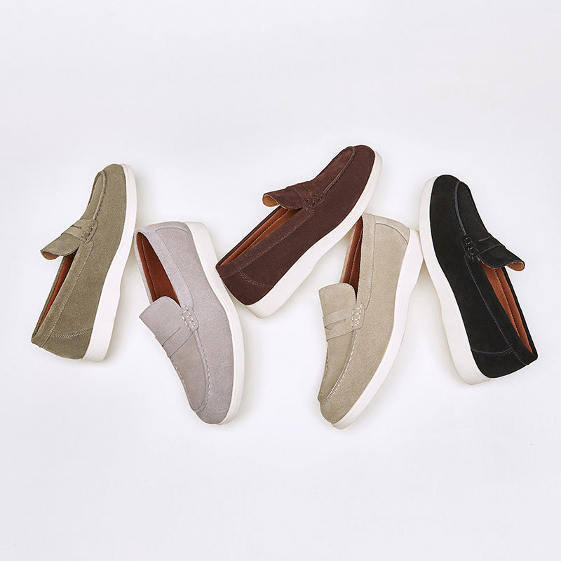 Mocassins Estilo Britânico Veludo Couro Genuíno Fosco Loafers Casuais