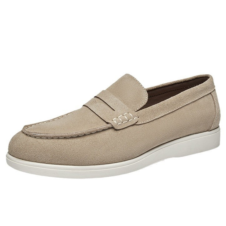 Mocassins Estilo Britânico Veludo Couro Genuíno Fosco Loafers Casuais