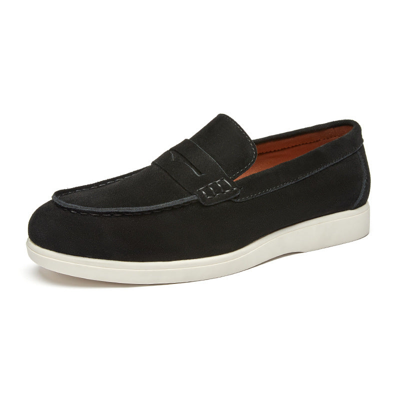 Mocassins Estilo Britânico Veludo Couro Genuíno Fosco Loafers Casuais