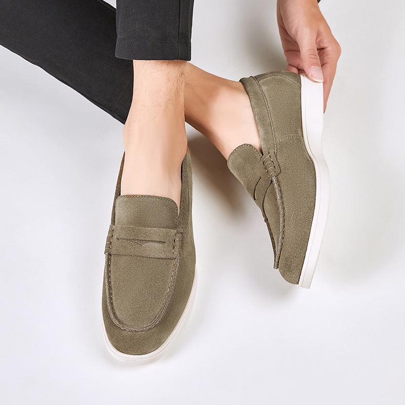 Mocassins Estilo Britânico Veludo Couro Genuíno Fosco Loafers Casuais