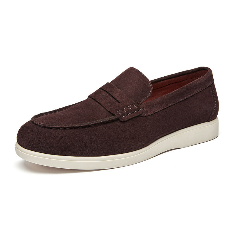 Mocassins Estilo Britânico Veludo Couro Genuíno Fosco Loafers Casuais