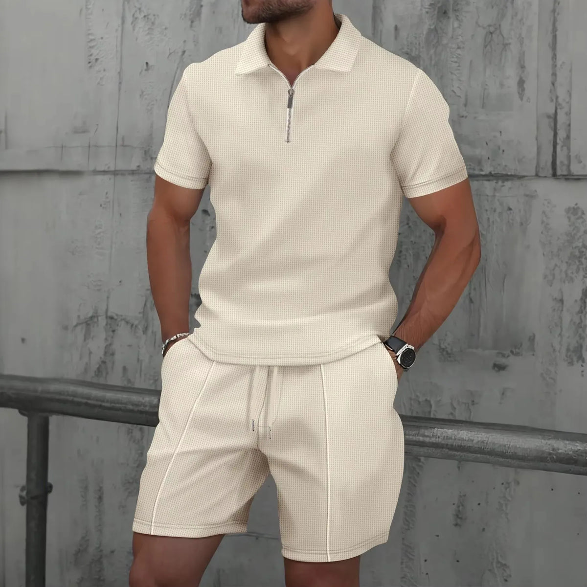 POLO de Manga Curta Elegante Conjunto Casual Streetwear