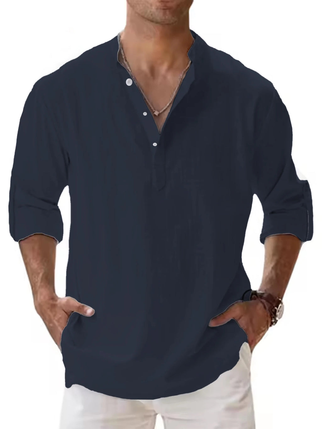 Camisa Henley Algodão e Linho