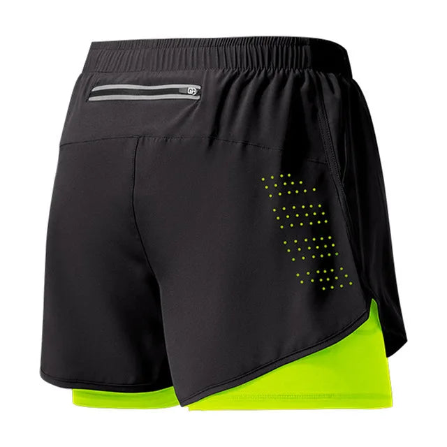 Calções de corrida masculinos de secagem rápida fitness preto dupla camada shorts masculino novo esporte treino treinamento musculação calças curtas