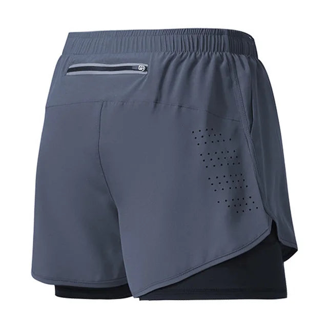 Calções de corrida masculinos de secagem rápida fitness preto dupla camada shorts masculino novo esporte treino treinamento musculação calças curtas