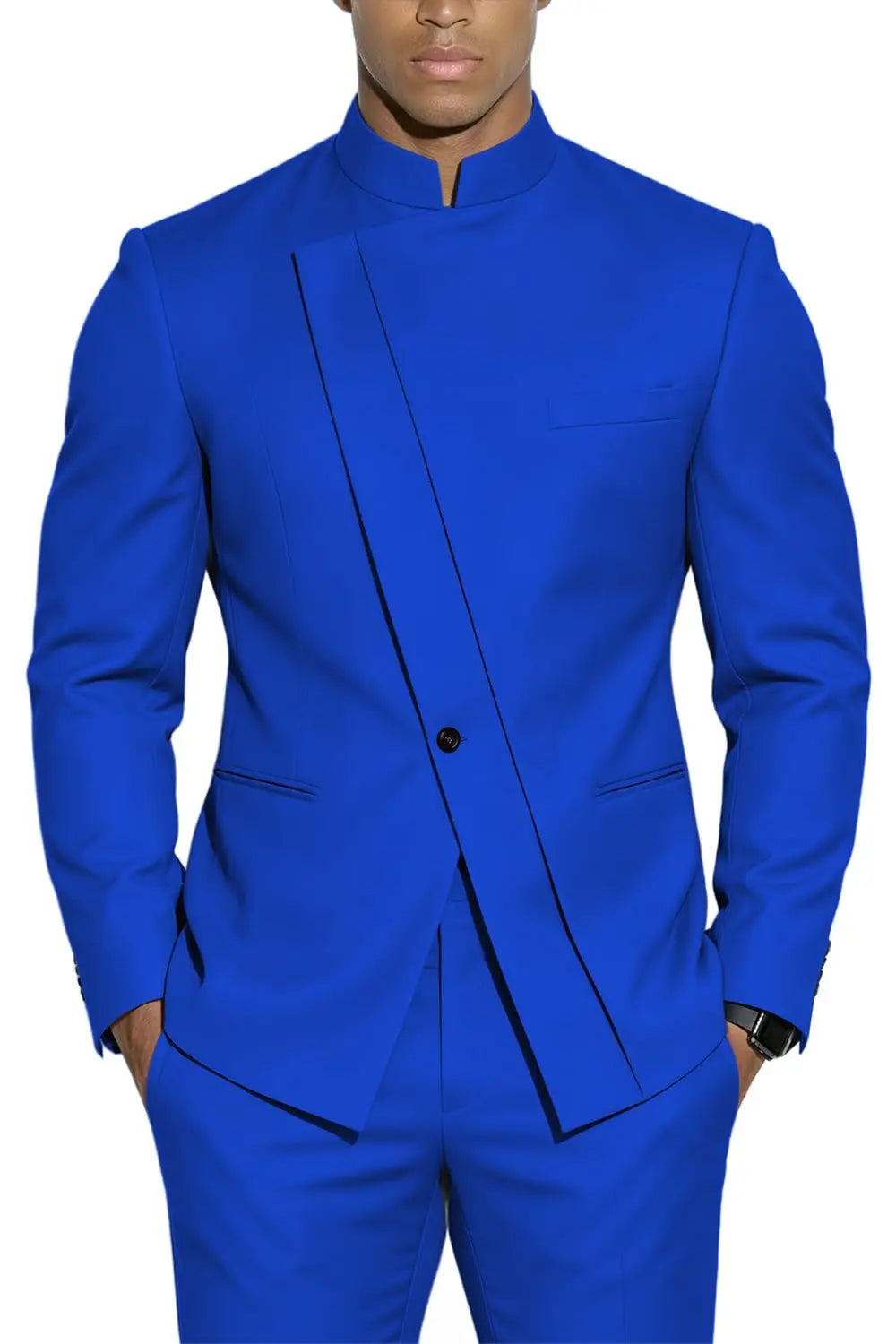 Terno com Gola Alta Estilo Chinês Slim-Fit