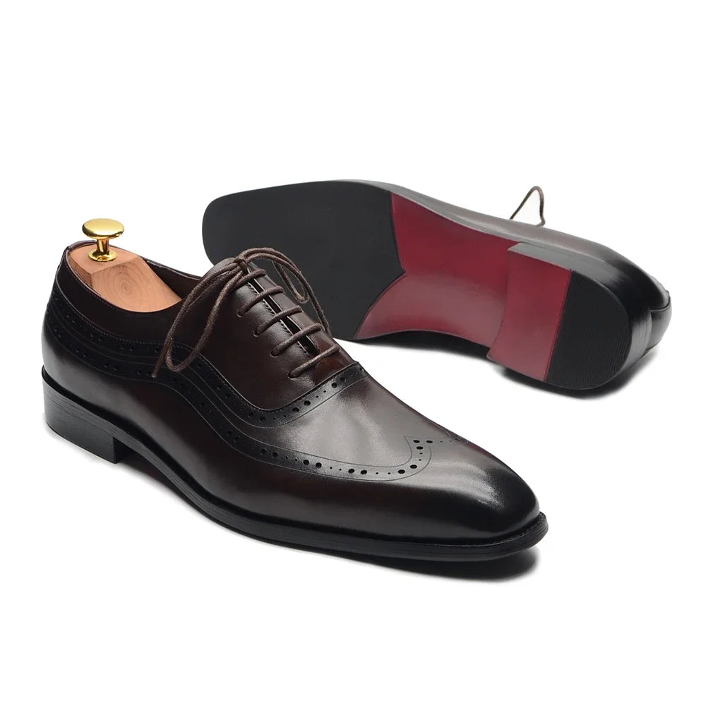Sapatos de couro genuíno brogue marrom escuro
