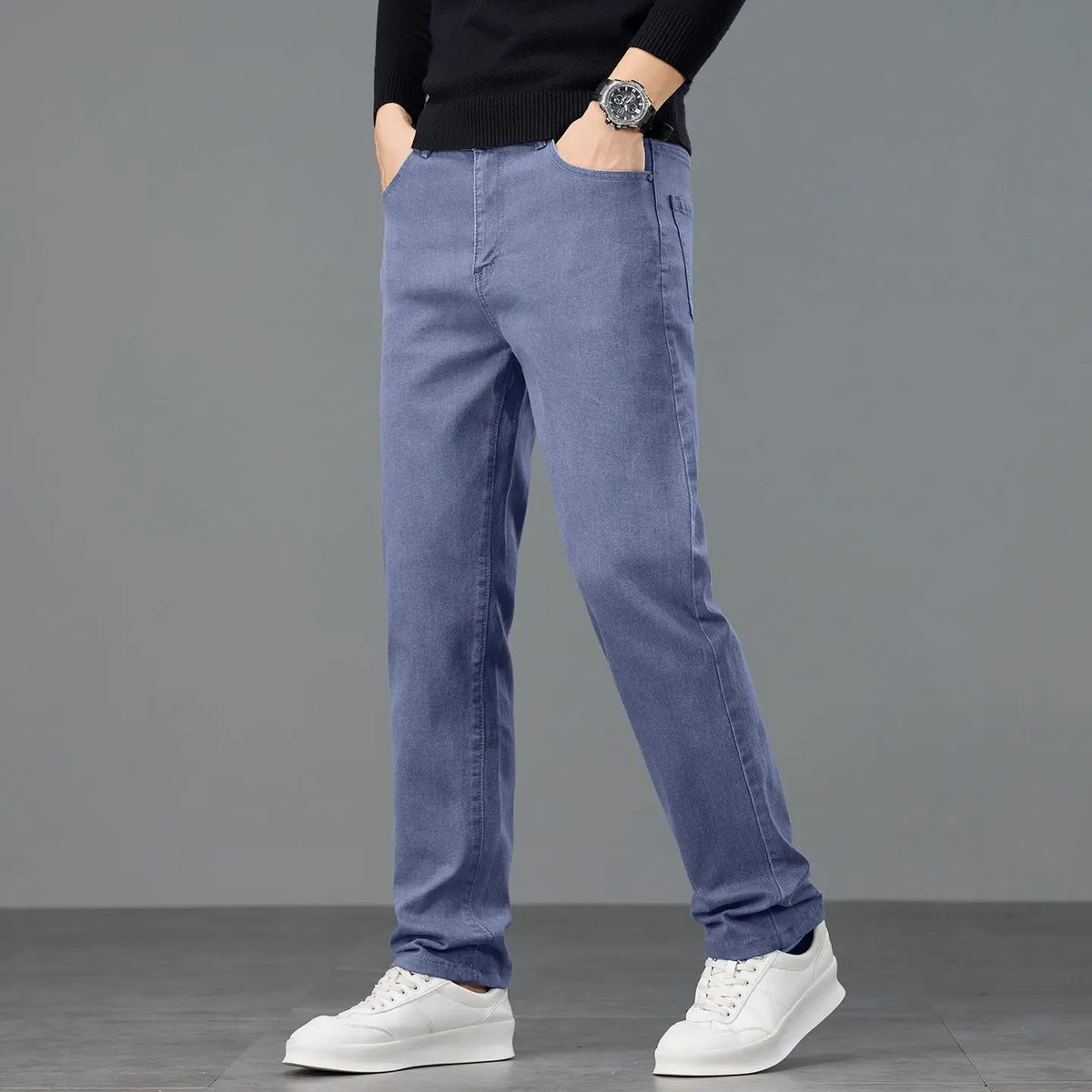 Calças Jeans Sólida Clássica Slim