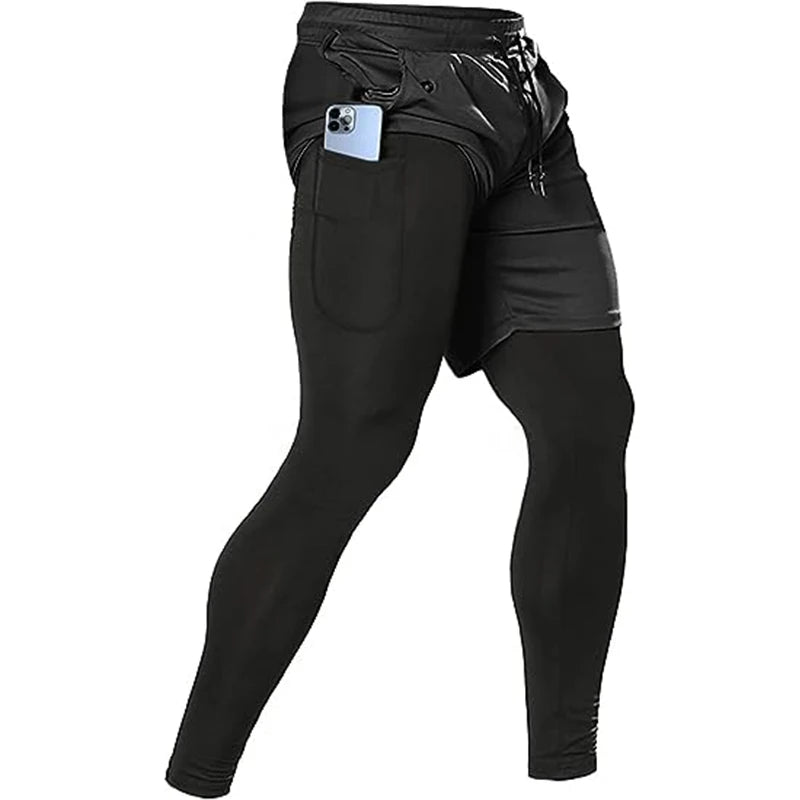 Calças esportivas masculinas 2 em 1 treinamento atlético treino esportivo treino masculino jogging calças ginásio de fitness correndo calças