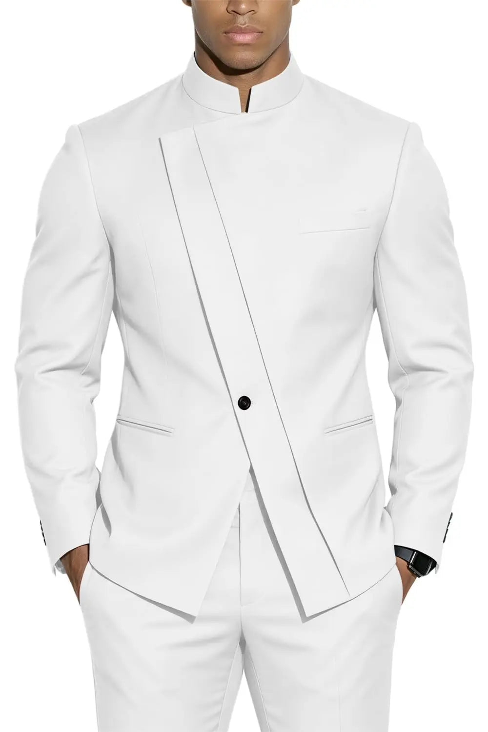 Terno com Gola Alta Estilo Chinês Slim-Fit