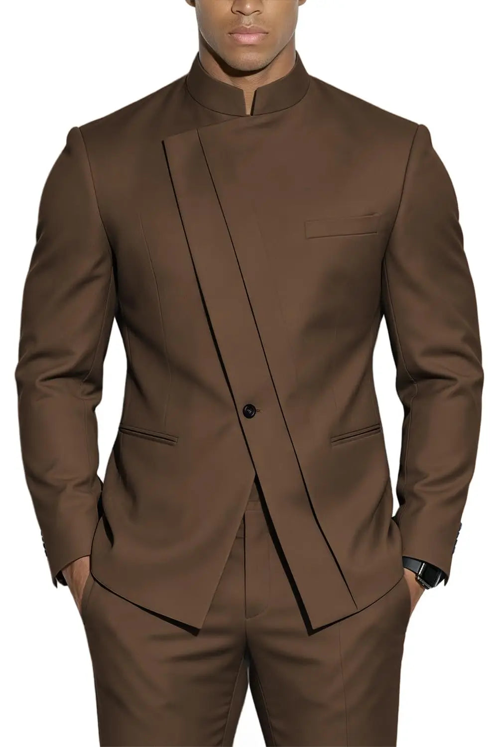 Terno com Gola Alta Estilo Chinês Slim-Fit