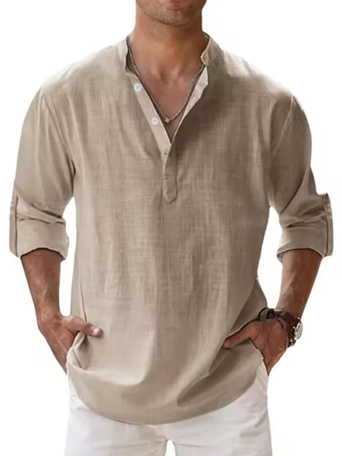 Camisa Henley Algodão e Linho
