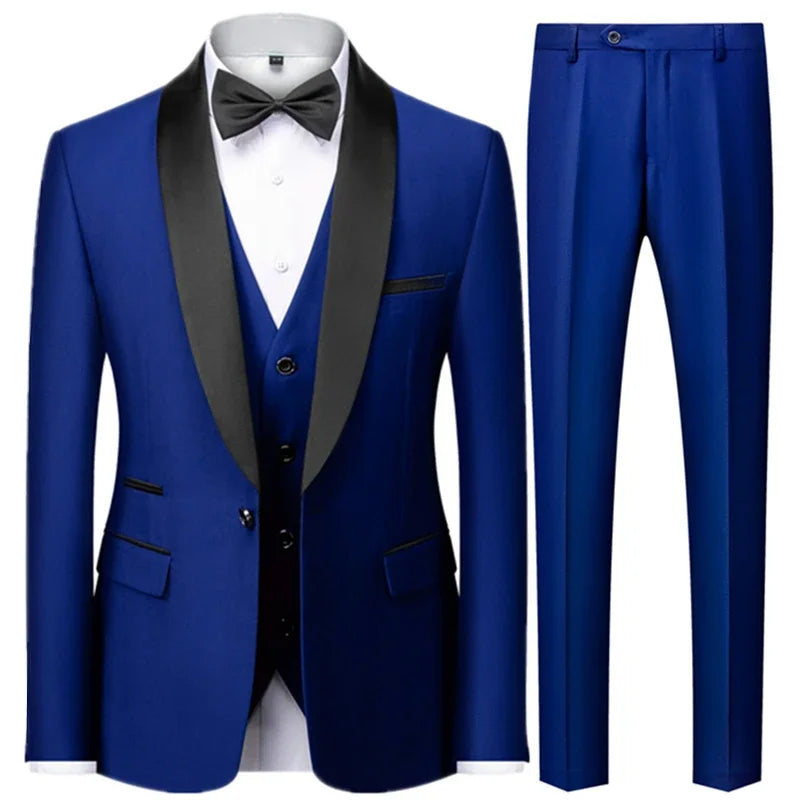 Preto masculino outono festa de casamento três peças conjunto tamanho grande masculino blazer casaco calças e colete moda fino ajuste terno