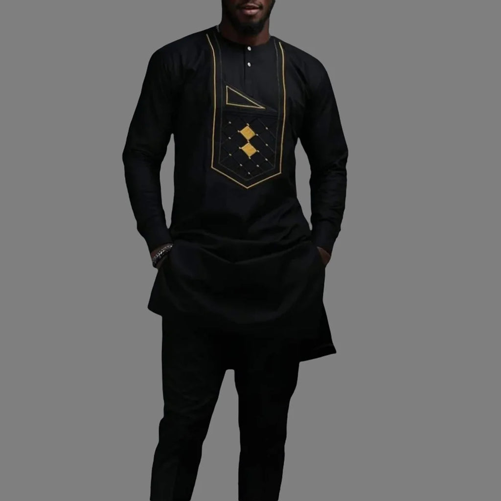 Fato Africano (Camisa+Calças Monocromáticas)