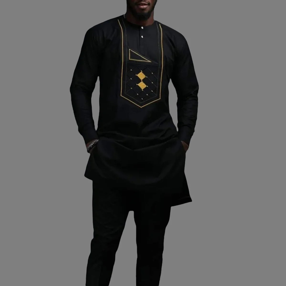 Fato Africano (Camisa+Calças Monocromáticas)