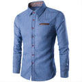 Camisa Jeans de Manga Comprida Estilo Slim Fit