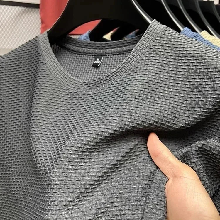 Camiseta de verão em malha de bambu e seda gelada