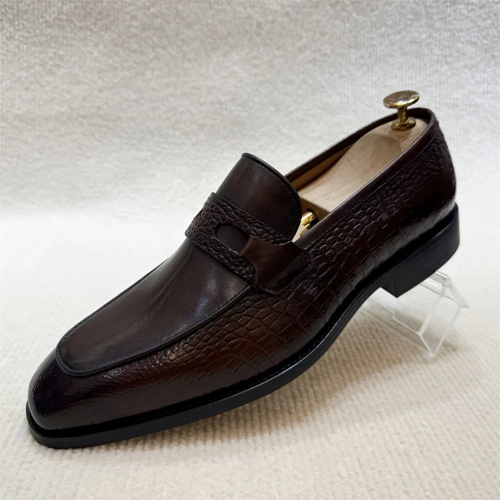 Sapatos Sociais de Couro Legítimo com Estampa de Crocodilo