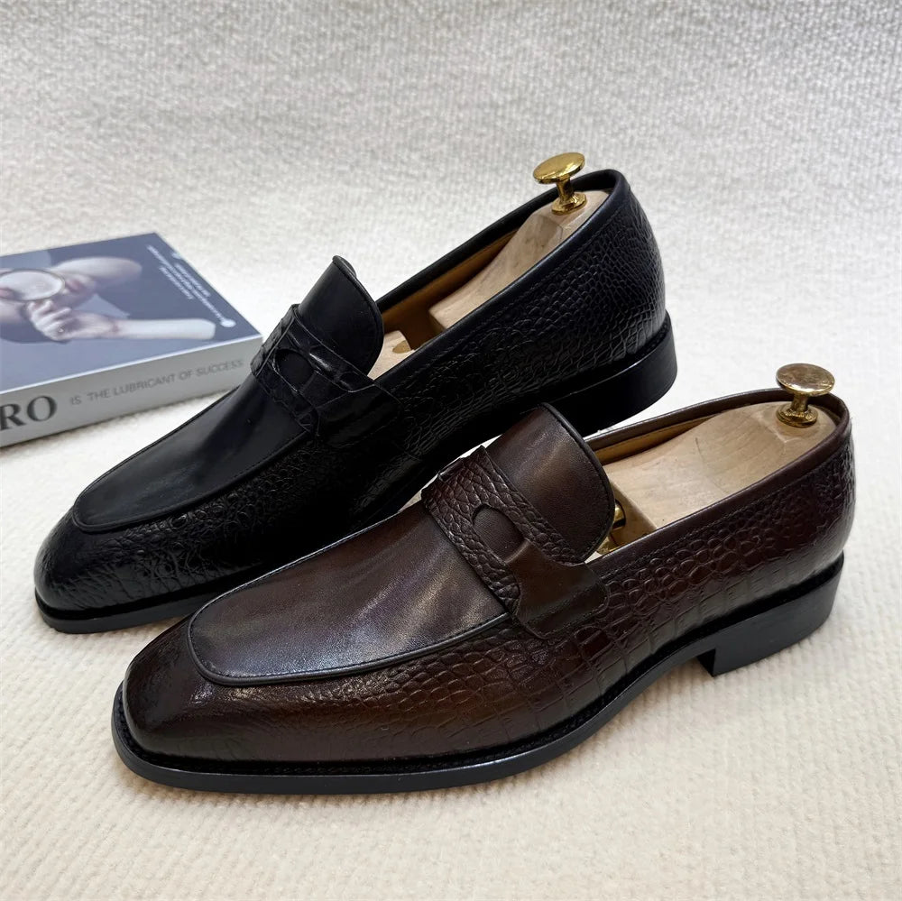 Sapatos Sociais de Couro Legítimo com Estampa de Crocodilo