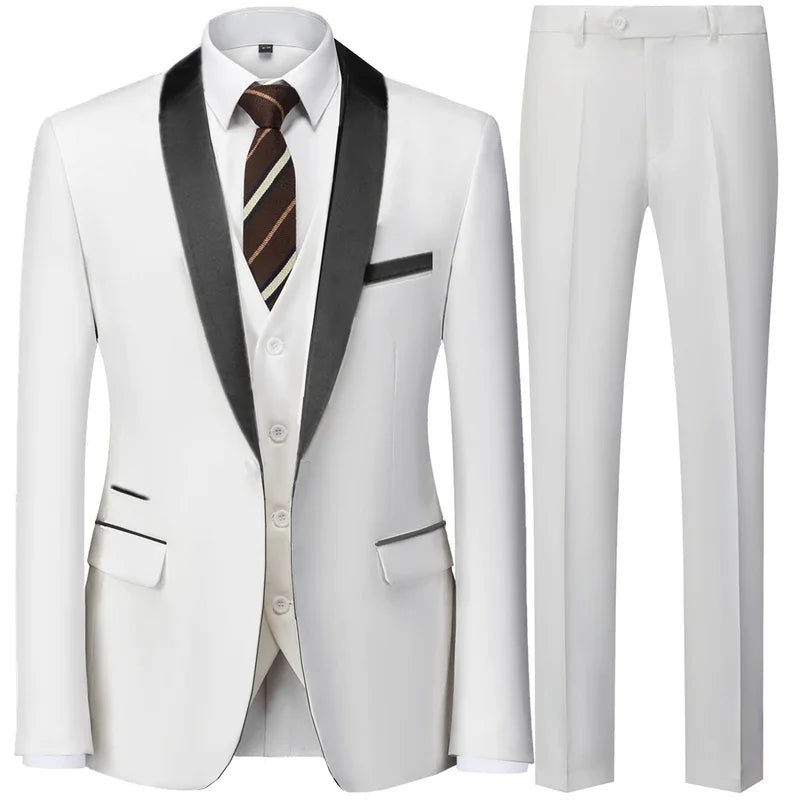 Preto masculino outono festa de casamento três peças conjunto tamanho grande masculino blazer casaco calças e colete moda fino ajuste terno