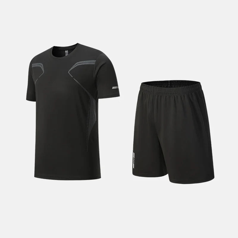 Roupas de Fitness em Tecido de Seda Gelada, Camiseta de Secagem Rápida para Homens, Conjunto de Camiseta de Manga Curta e Shorts para Treino Esportivo