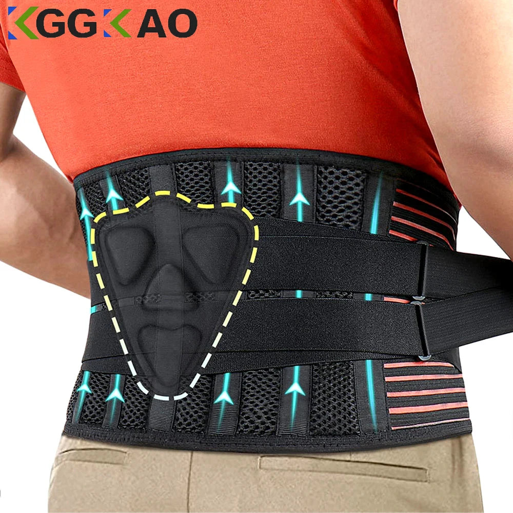Cinta traseira inferior antiderrapante, suporte lombar ortopédico com almofada, cinto de suporte da cintura respirável para alívio da dor do ginásio, 6 Estadias