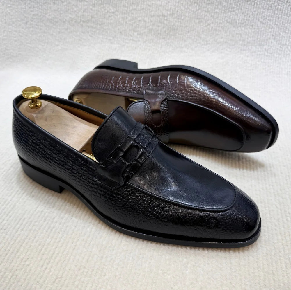 Sapatos Sociais de Couro Legítimo com Estampa de Crocodilo