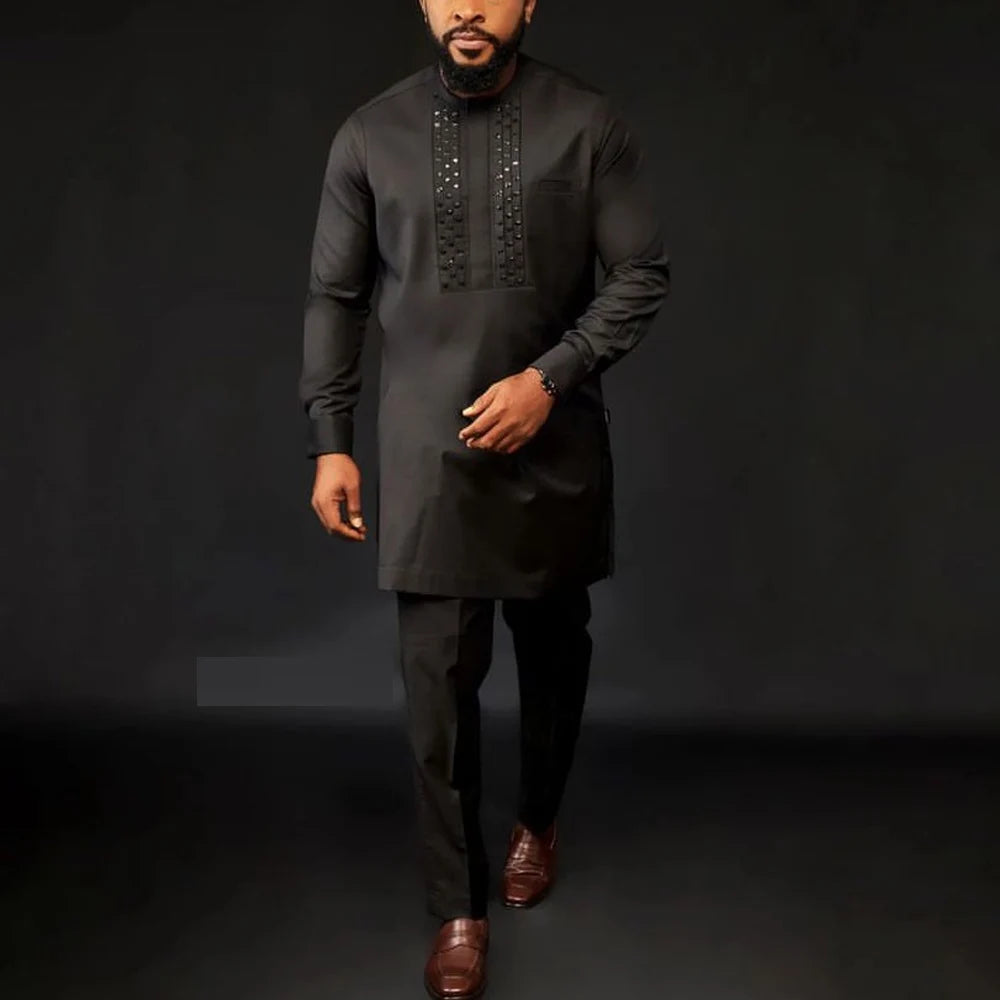 Fato Africano (Camisa+Calças Monocromáticas)