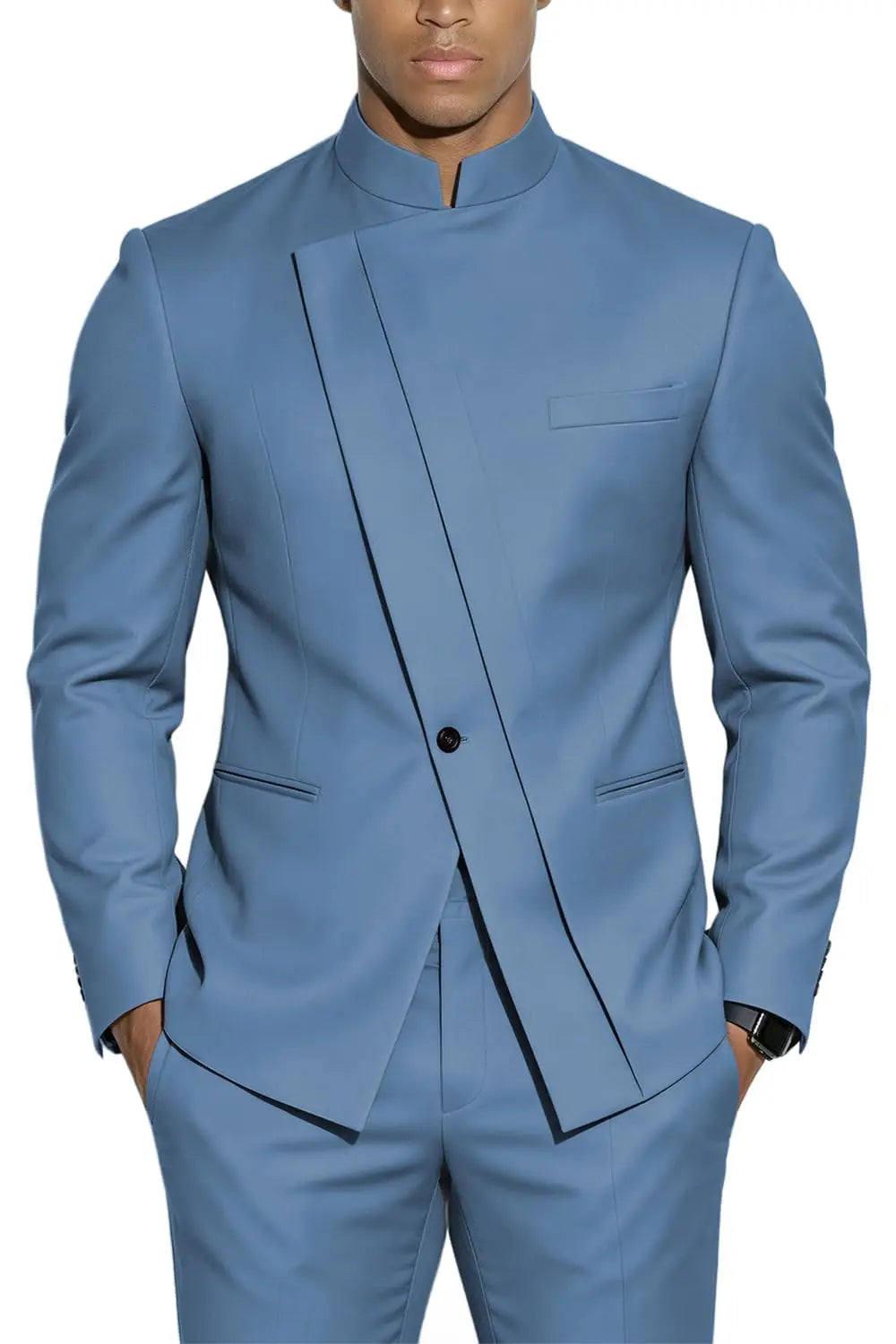 Terno com Gola Alta Estilo Chinês Slim-Fit