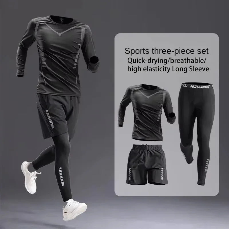 Novo terno esportivo masculino 1-5 pçs terno para todas as estações correndo ciclismo fitness roupas de secagem rápida jogging treinamento conjunto de terno de pista masculino