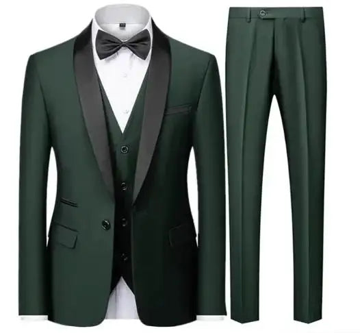 Preto masculino outono festa de casamento três peças conjunto tamanho grande masculino blazer casaco calças e colete moda fino ajuste terno