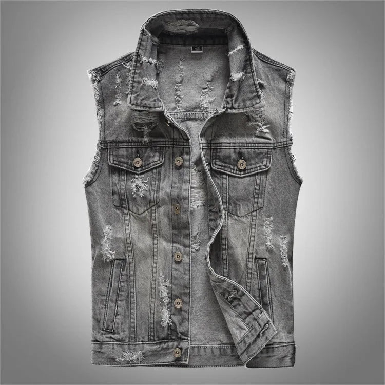 Colete Jeans de Lapela com Abotoamento Simples