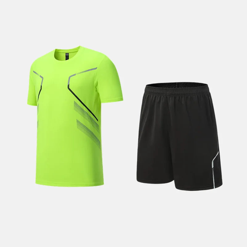 Roupas de Fitness em Tecido de Seda Gelada, Camiseta de Secagem Rápida para Homens, Conjunto de Camiseta de Manga Curta e Shorts para Treino Esportivo