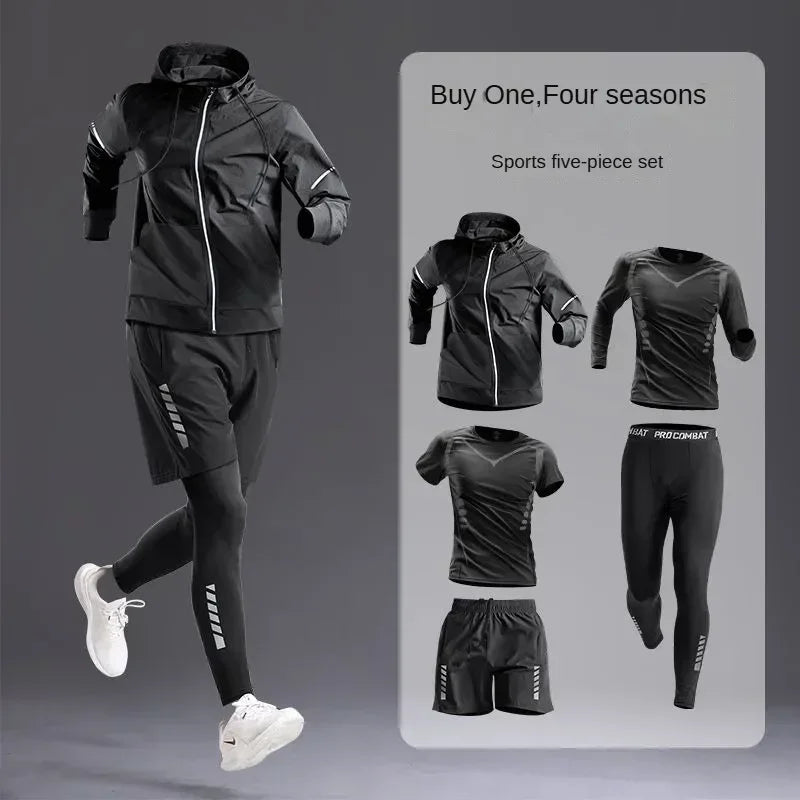 Novo terno esportivo masculino 1-5 pçs terno para todas as estações correndo ciclismo fitness roupas de secagem rápida jogging treinamento conjunto de terno de pista masculino