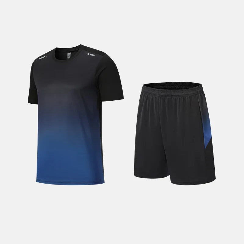 Roupas de Fitness em Tecido de Seda Gelada, Camiseta de Secagem Rápida para Homens, Conjunto de Camiseta de Manga Curta e Shorts para Treino Esportivo