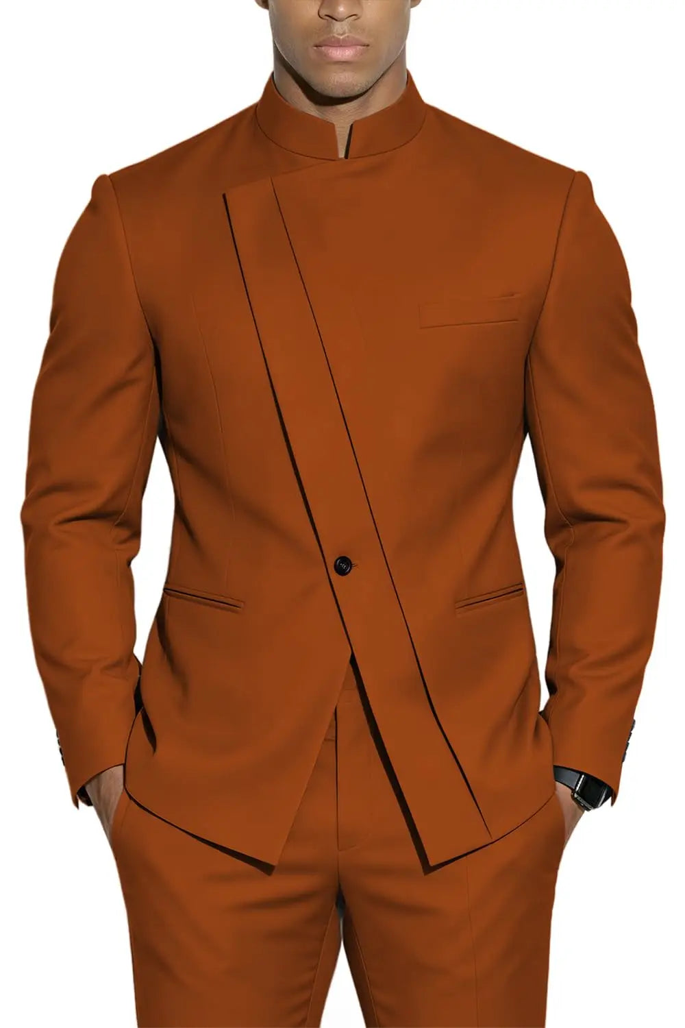 Terno com Gola Alta Estilo Chinês Slim-Fit