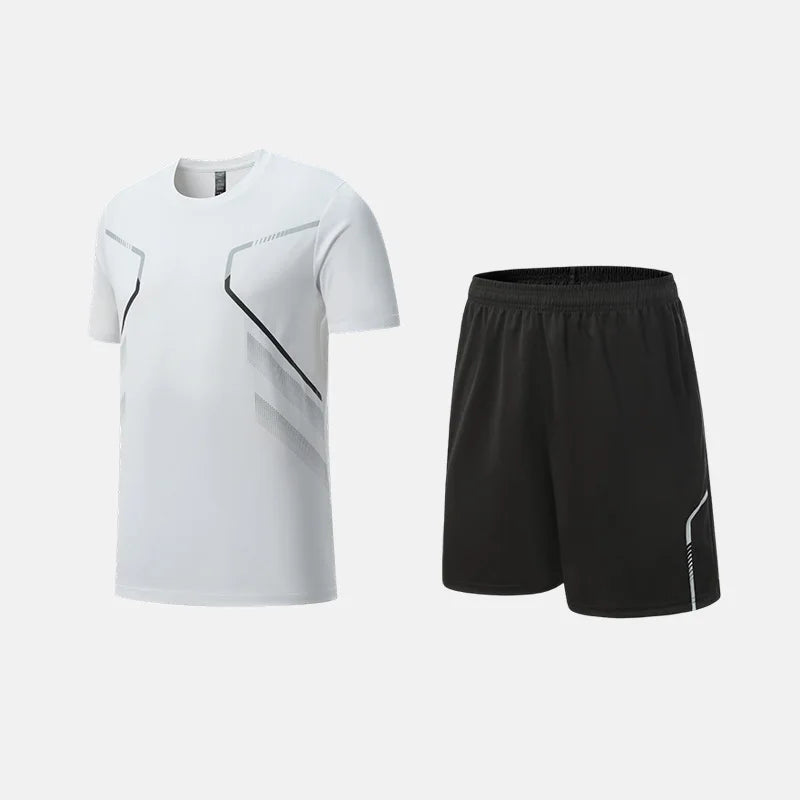 Roupas de Fitness em Tecido de Seda Gelada, Camiseta de Secagem Rápida para Homens, Conjunto de Camiseta de Manga Curta e Shorts para Treino Esportivo