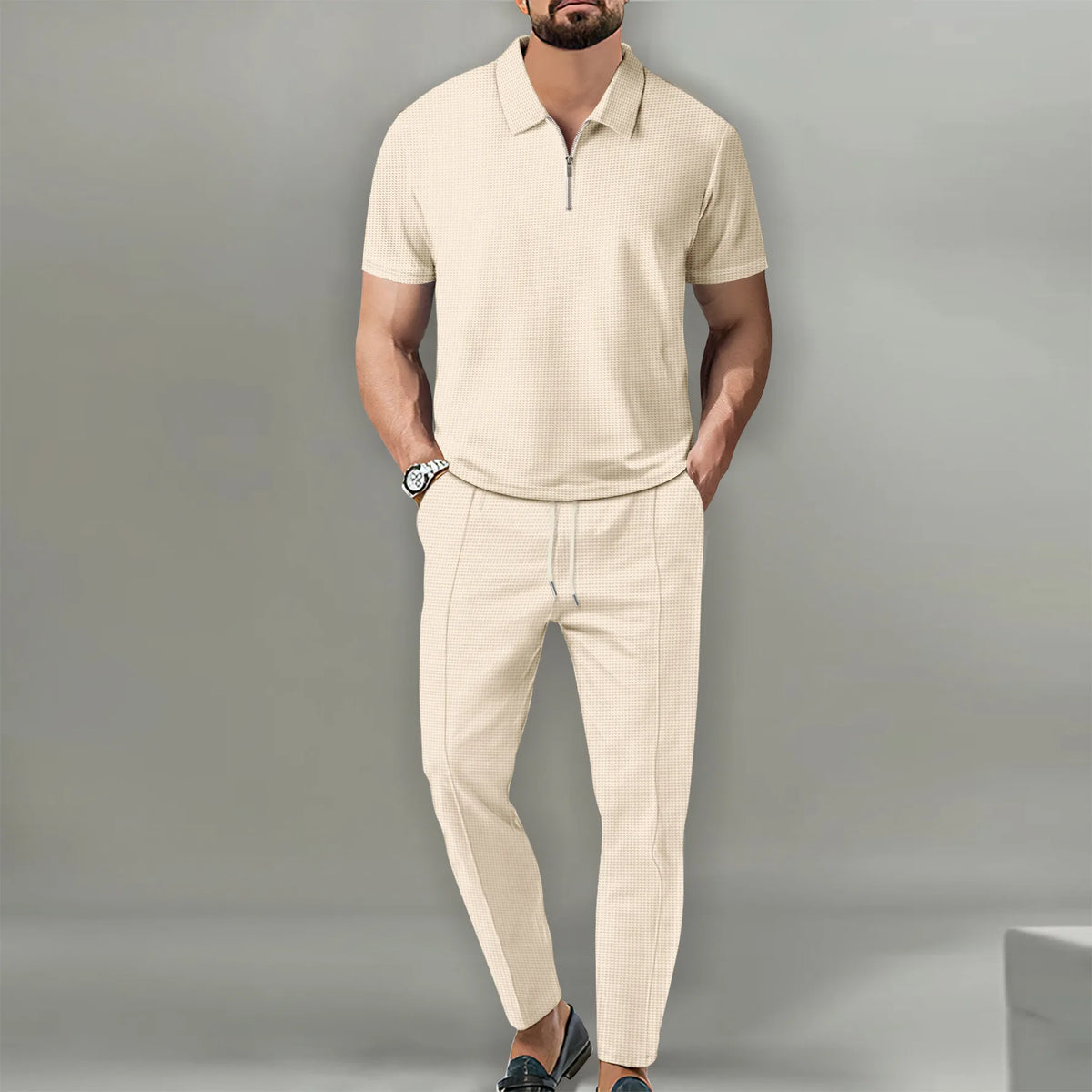 POLO de Manga Curta Elegante Conjunto Casual Streetwear