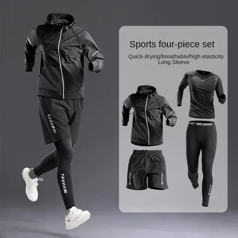 Novo terno esportivo masculino 1-5 pçs terno para todas as estações correndo ciclismo fitness roupas de secagem rápida jogging treinamento conjunto de terno de pista masculino