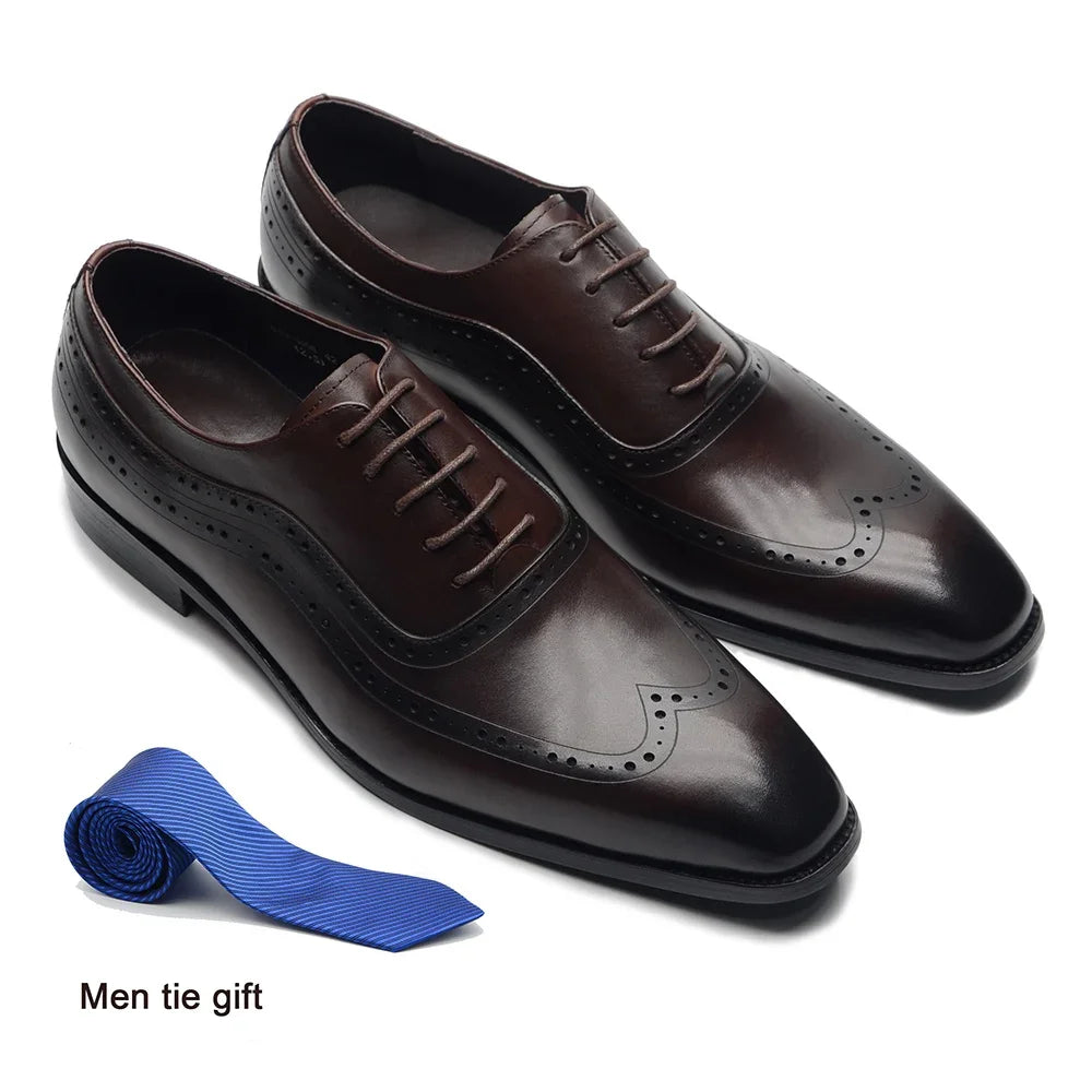 Sapatos de couro genuíno brogue marrom escuro