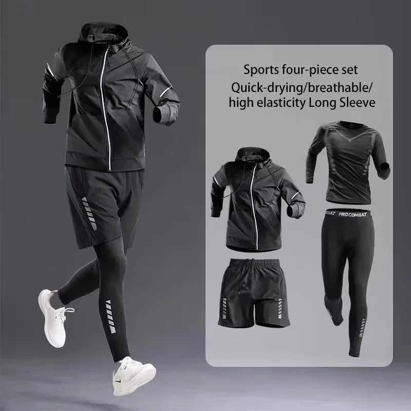 Novo terno esportivo masculino 1-5 pçs terno para todas as estações correndo ciclismo fitness roupas de secagem rápida jogging treinamento conjunto de terno de pista masculino
