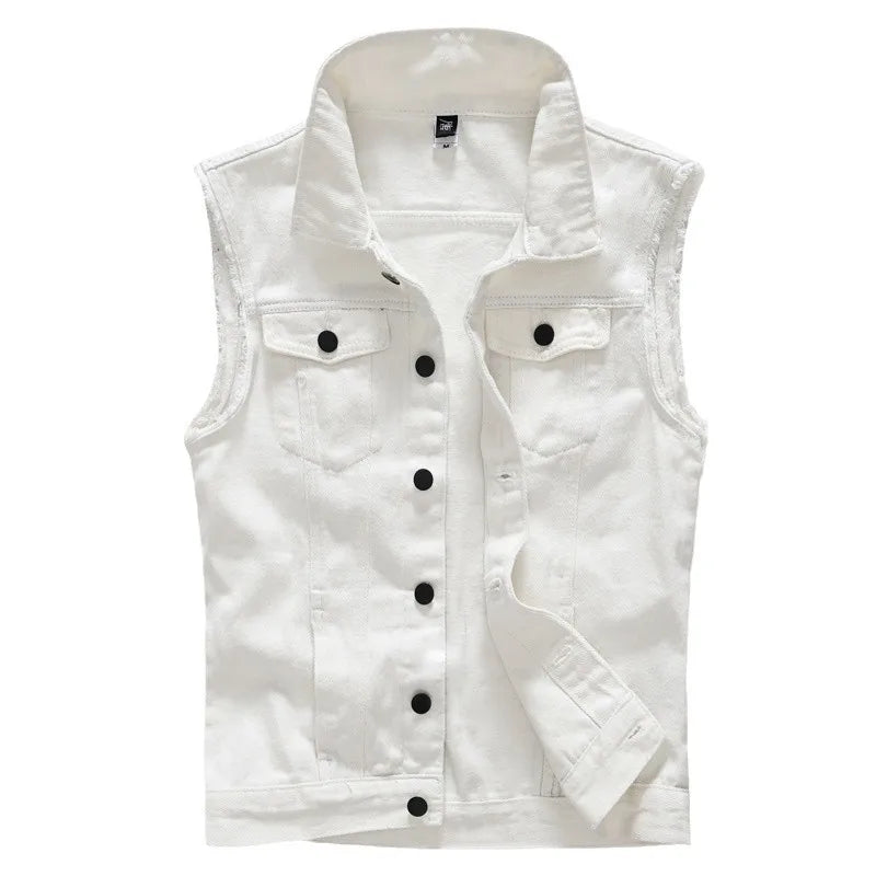 Colete Jeans de Lapela com Abotoamento Simples