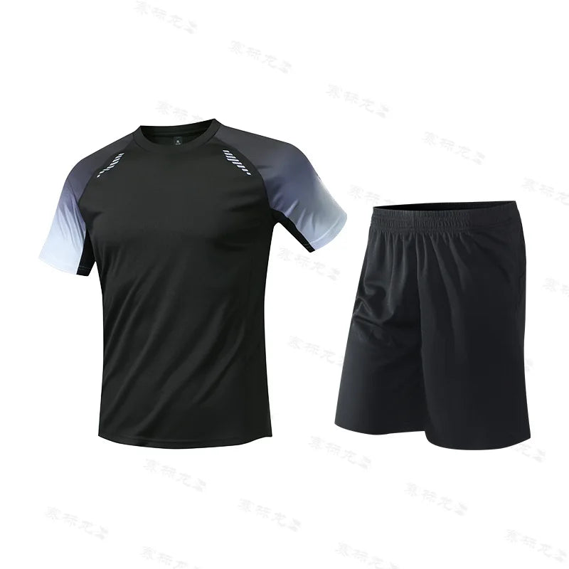 Roupas de Fitness em Tecido de Seda Gelada, Camiseta de Secagem Rápida para Homens, Conjunto de Camiseta de Manga Curta e Shorts para Treino Esportivo