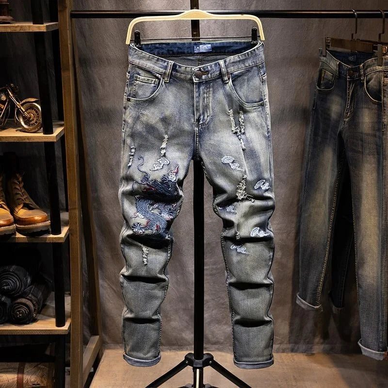 Calça Jeans Baggy Bordado Dragão Y2K