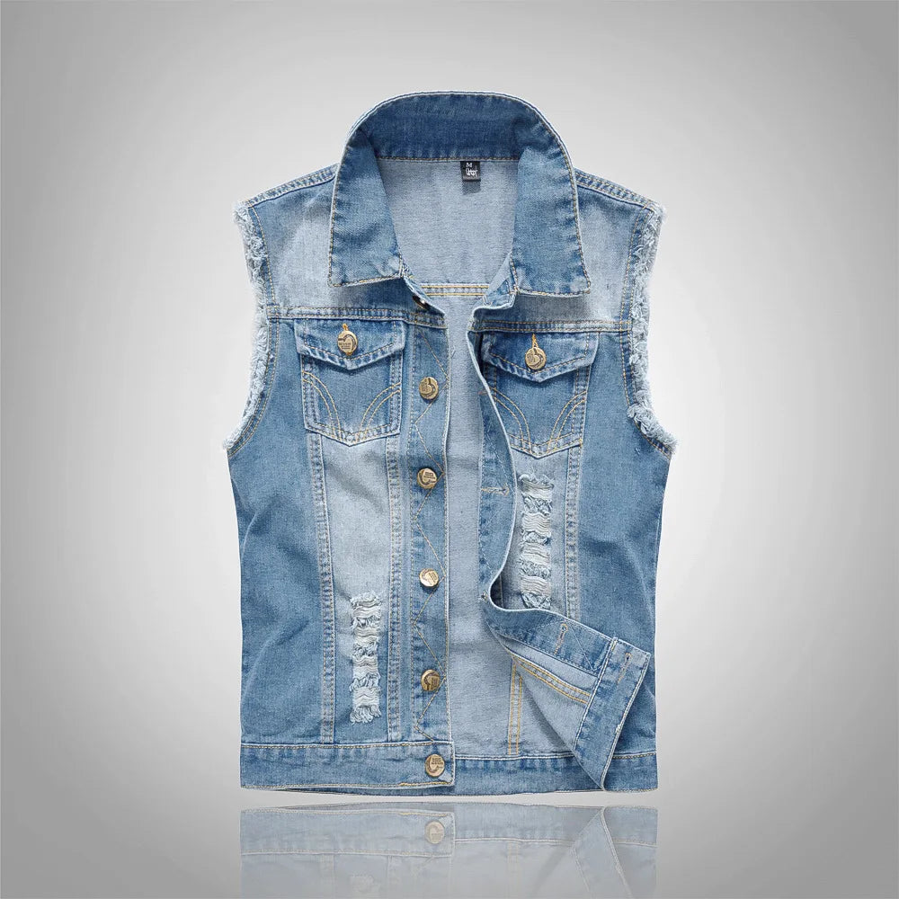 Colete Jeans com Gola Entalhada