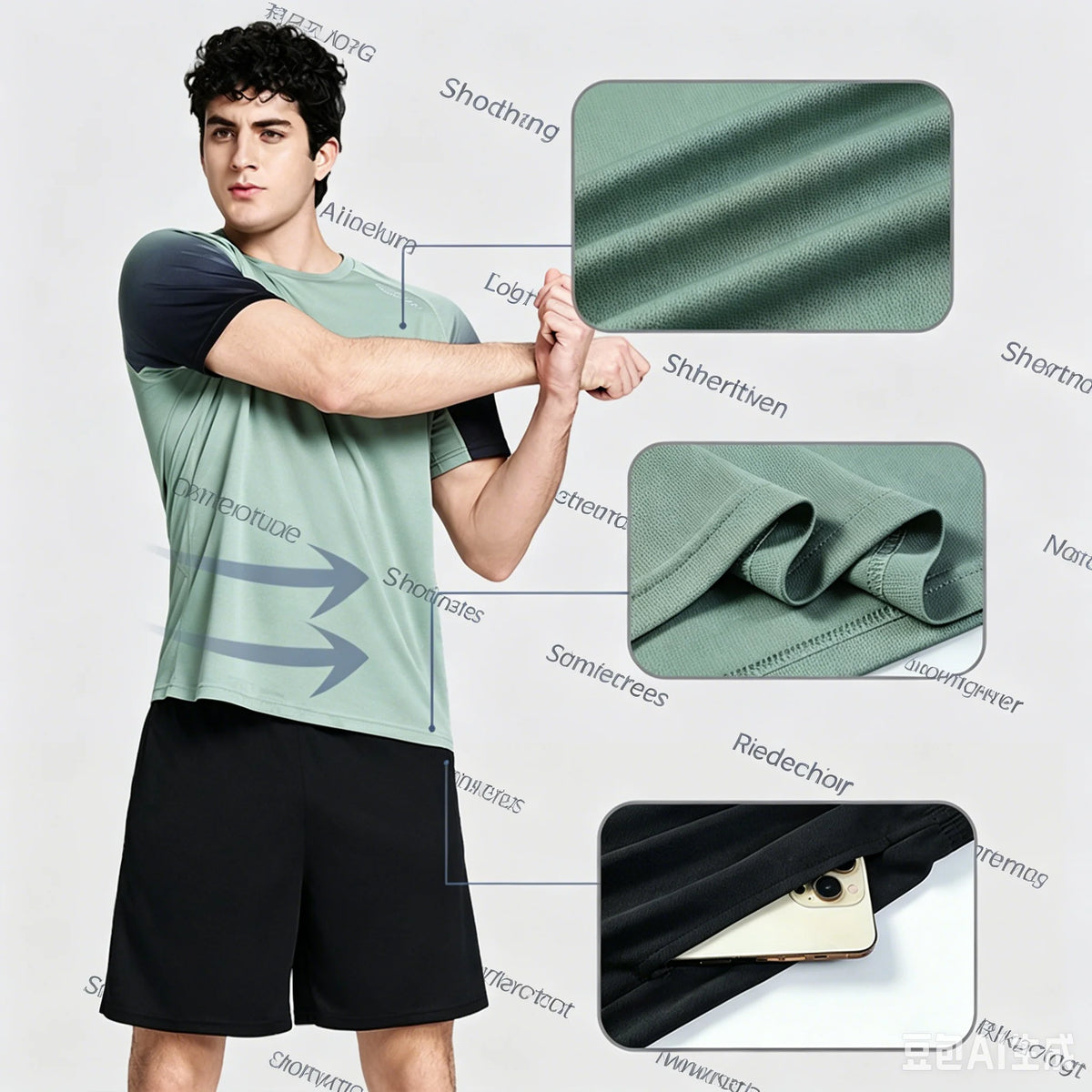 Roupas de Fitness em Tecido de Seda Gelada, Camiseta de Secagem Rápida para Homens, Conjunto de Camiseta de Manga Curta e Shorts para Treino Esportivo