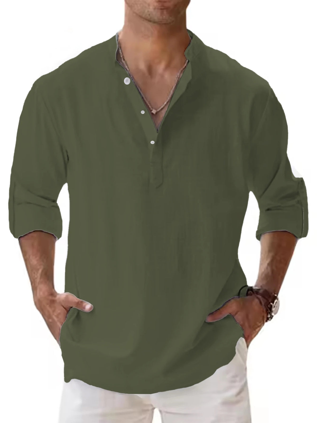 Camisa Henley Algodão e Linho